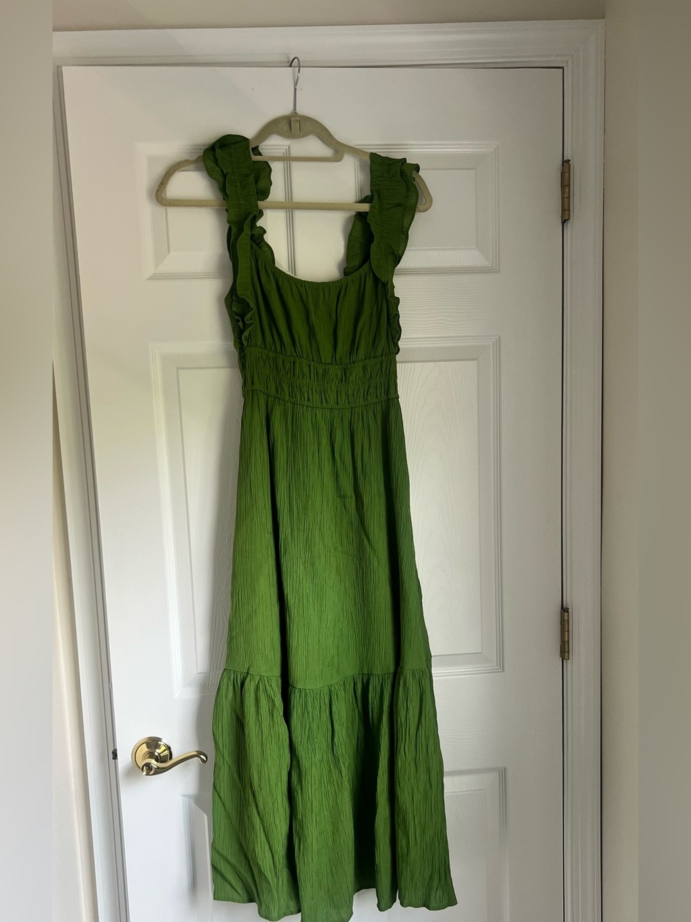 Abercrombie & Fitch Ruffle Strap Green Smocked Midi Dress - Picture 2 of 2